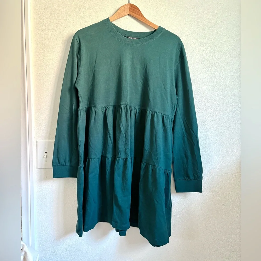 NWT Dark Green Zara Midi Dress - Picture 2 of 5